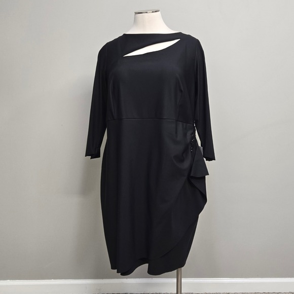 Alex Evenings Midi Dress Plus Size 24W Scuba Knit Cutout Beads Black Tie Holiday - Picture 1 of 11